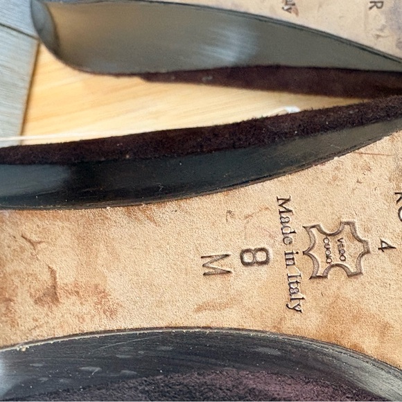 Brighton Rocker 4 Suede Mule Heels Brown Made in Italy Size 8M Zip Detail - Picture 3 of 6